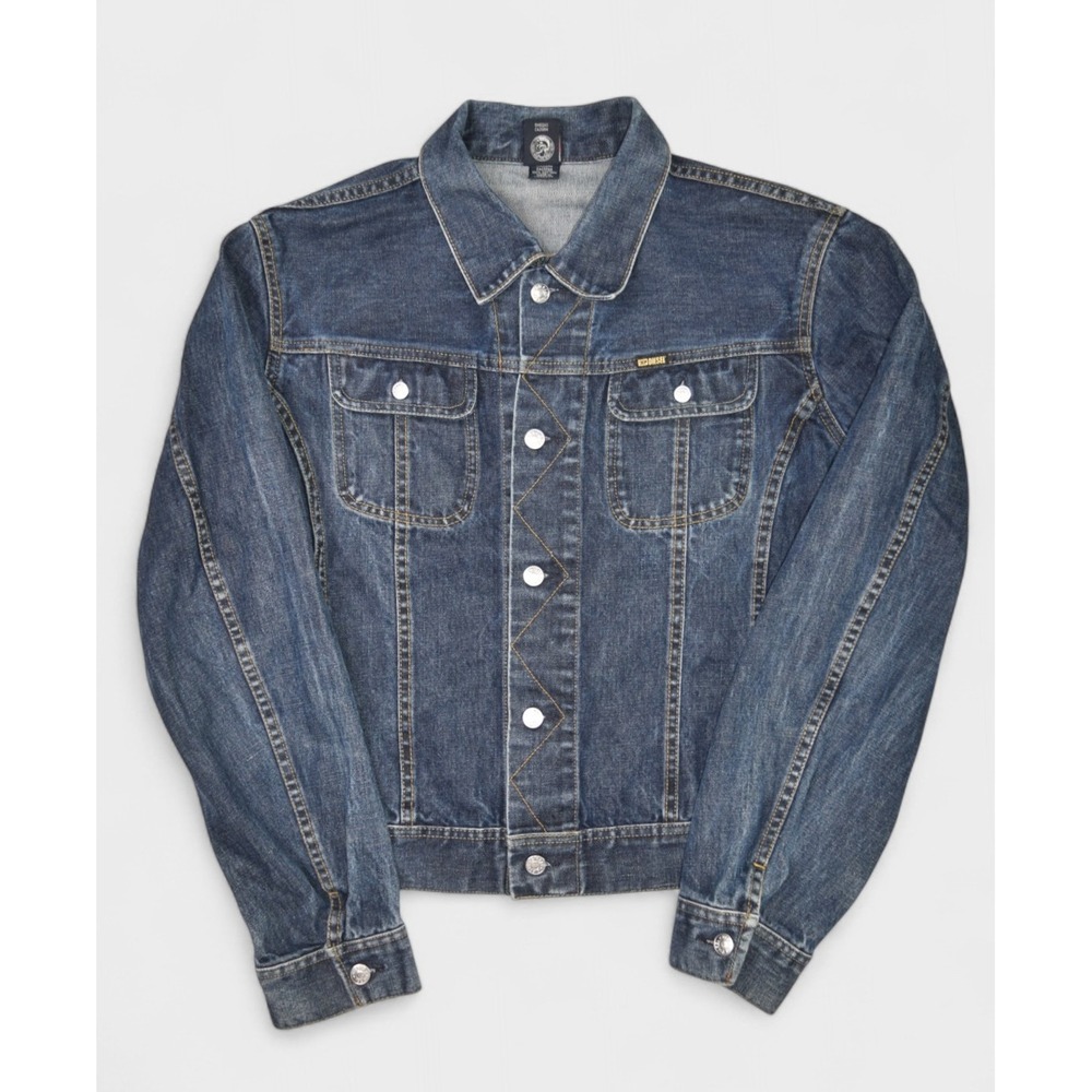 Diesel Jacket Mens 2XL Denim Dark Wash Jean Trucker Slim Fit 100% Cotton Type